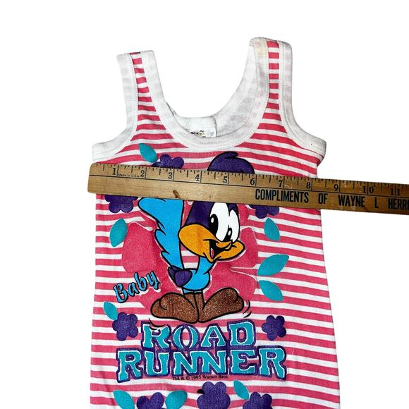 Vintage Looney Tunes Baby Road Runner 1995 Pink striped Romper infant rare - Picture 4 of 7